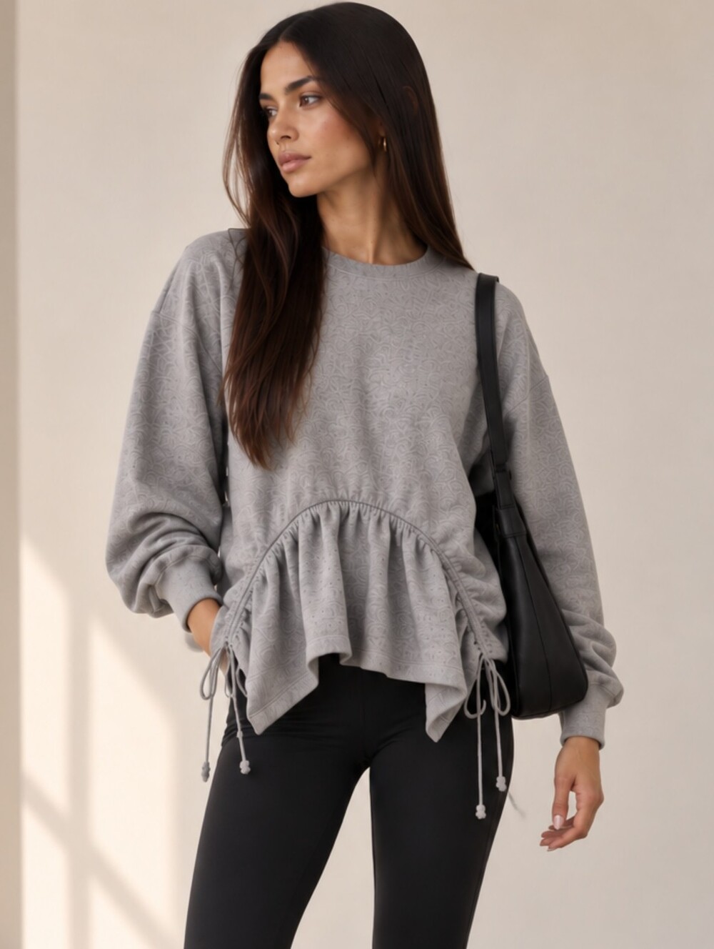 Sea New York Tuckernuck Elegi Sweatshirt Gray French Terry Ruched Drawstring Lrg